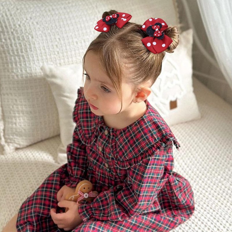Ayesha Mouse Ears Hair Clips, 3 Inch Grosgrain Ribbon Mouse Bow Hair Clips for Girls, Hair Accessories for Baby Girls, Toddler Kids, Costume Birthday Party - Image 3