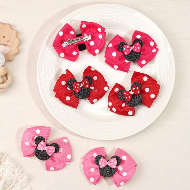 Ayesha Mouse Ears Hair Clips, 3 Inch Grosgrain Ribbon Mouse Bow Hair Clips for Girls, Hair Accessories for Baby Girls, Toddler Kids, Costume Birthday Party - Image 2