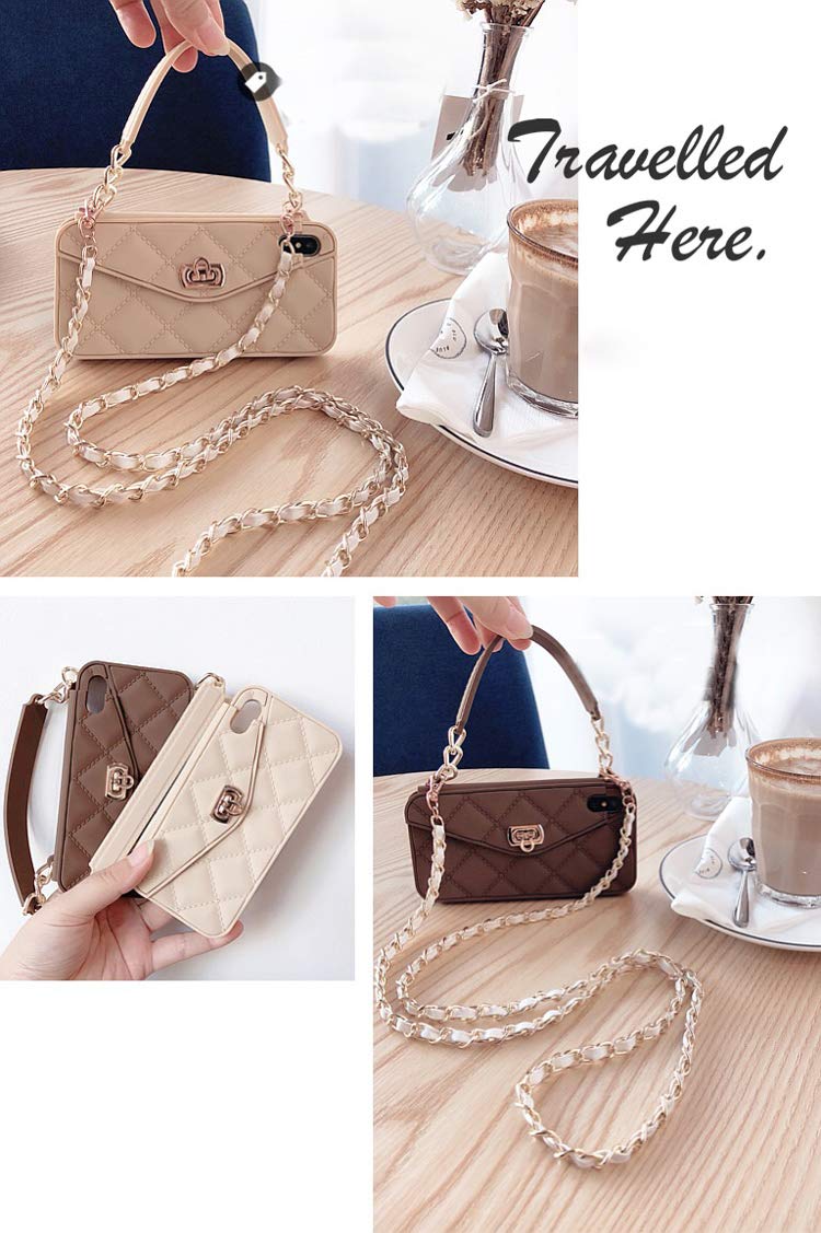 UnnFiko Wallet Case Compatible with iPhone 14 Pro Max, Cute Light Luxury Bag Design, Purse Flip Card Pouch Cover Soft Silicone Case with Handstrap Long Shoulder Strap (Brown, iPhone 14 Pro Max) - Image 2
