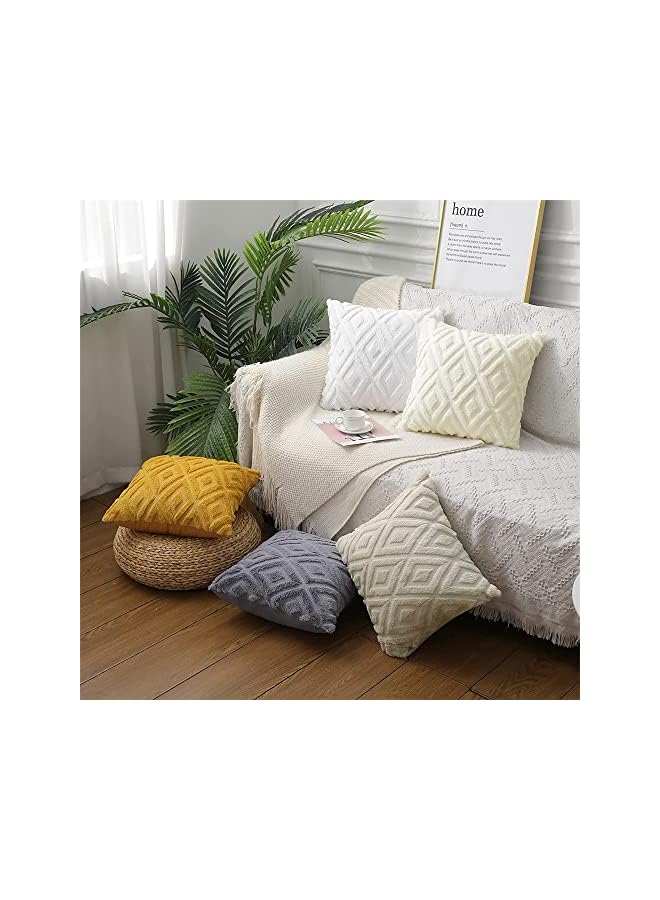 The Bros Soft Faux Fur Throw Pillow Covers, 17 x 17 Inch Plush Short Wool Velvet Decorative Pillow Covers, Couch Sofa Pillow Covers for Living Room with 3D Diamond Pattern (Set of 2, Cream White) - Image 5