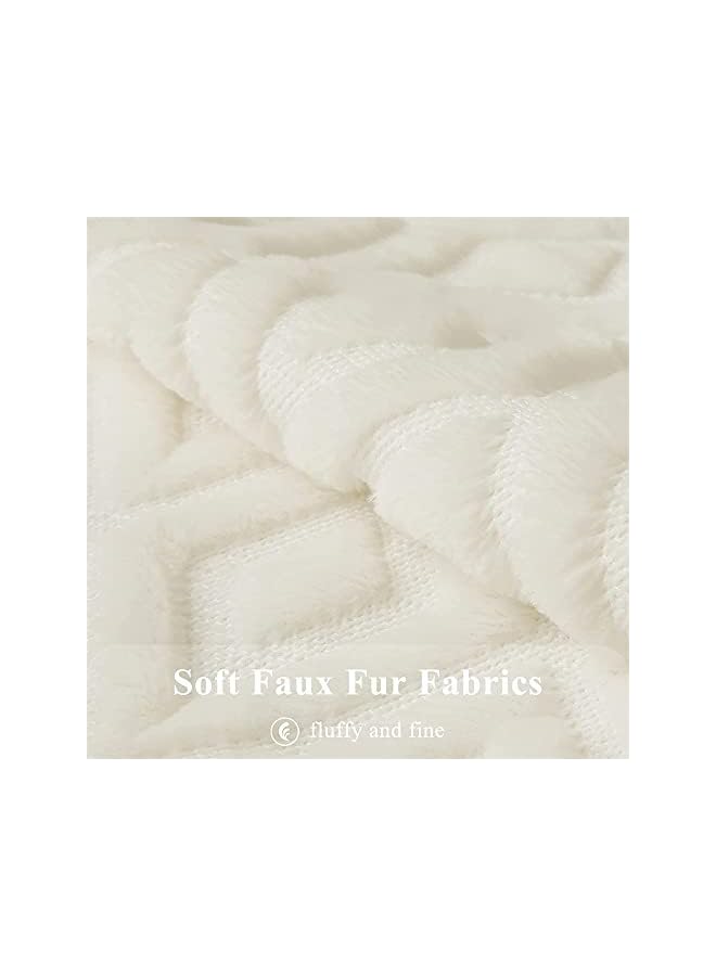 The Bros Soft Faux Fur Throw Pillow Covers, 17 x 17 Inch Plush Short Wool Velvet Decorative Pillow Covers, Couch Sofa Pillow Covers for Living Room with 3D Diamond Pattern (Set of 2, Cream White) - Image 3