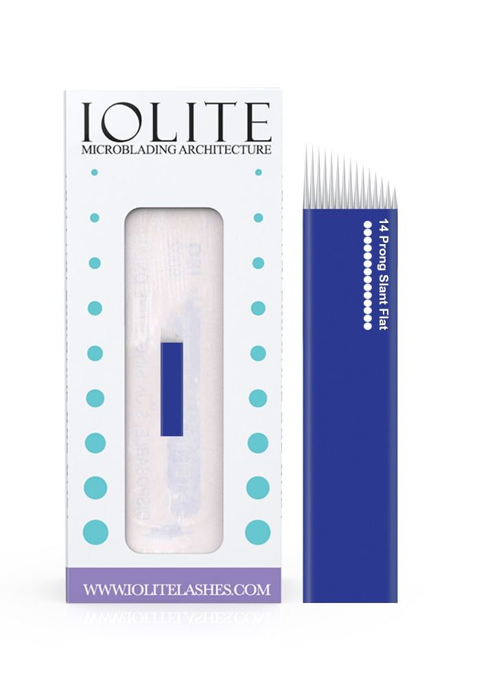IOLITE Microblading 14 prong slant flat needle spmu needle size 22mm one time use disposable blade sterile packaged 12pcs - Image 1