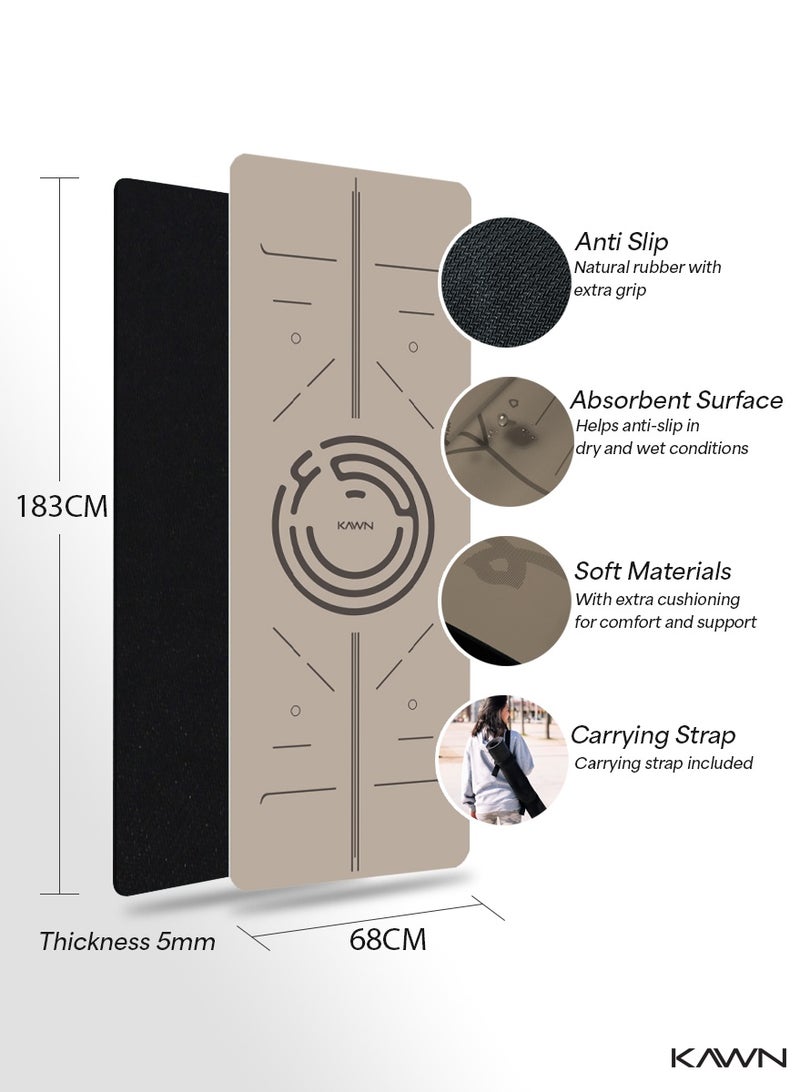 KAWN.YOGA Beige Mat. Non-Slip. Strap Included. High Performance Material Exercise Mat Ideal For Hiit, Plates, Yoga And Other Workouts - Image 3