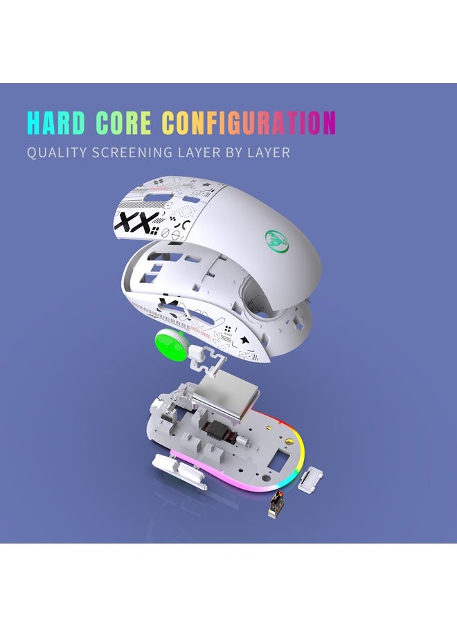 X-level Gaming Mouse, Wired/Wireless/Bluetooth Gaming Mouse with RGB Backlit, PC Gaming Mice with 3 Modes Connection＆3600DPI Adjustable, Silent PC Mouse , Perfect for Laptop, Portable Type C Charging 5 Level DPI Mouse with 12 RGB Lighting Modes, White  - Image 4