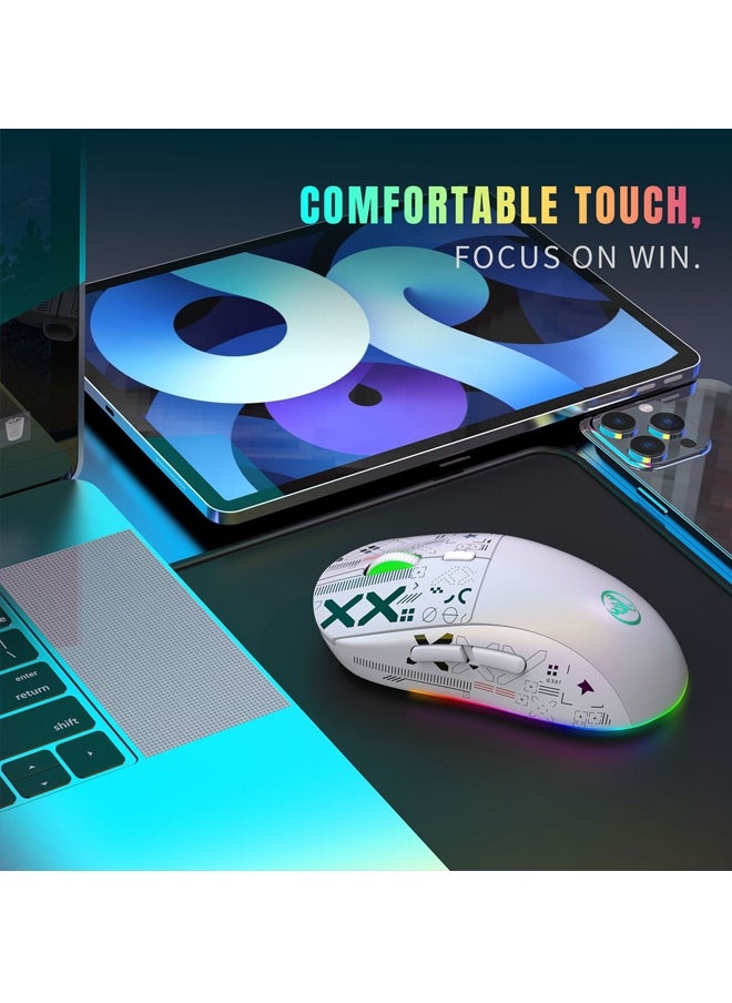 X-level Gaming Mouse, Wired/Wireless/Bluetooth Gaming Mouse with RGB Backlit, PC Gaming Mice with 3 Modes Connection＆3600DPI Adjustable, Silent PC Mouse , Perfect for Laptop, Portable Type C Charging 5 Level DPI Mouse with 12 RGB Lighting Modes, White  - Image 3