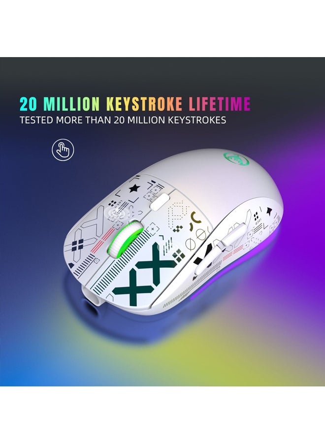 X-level Gaming Mouse, Wired/Wireless/Bluetooth Gaming Mouse with RGB Backlit, PC Gaming Mice with 3 Modes Connection＆3600DPI Adjustable, Silent PC Mouse , Perfect for Laptop, Portable Type C Charging 5 Level DPI Mouse with 12 RGB Lighting Modes, White  - Image 5