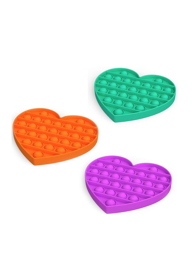 Y&D Push Pop Bubble Sensory Fidget Toy Autism Special Needs Stress Reliever - Great for The Old and Young (Heart, 3 Colors) Silicone Pressure Relieving - Image 1