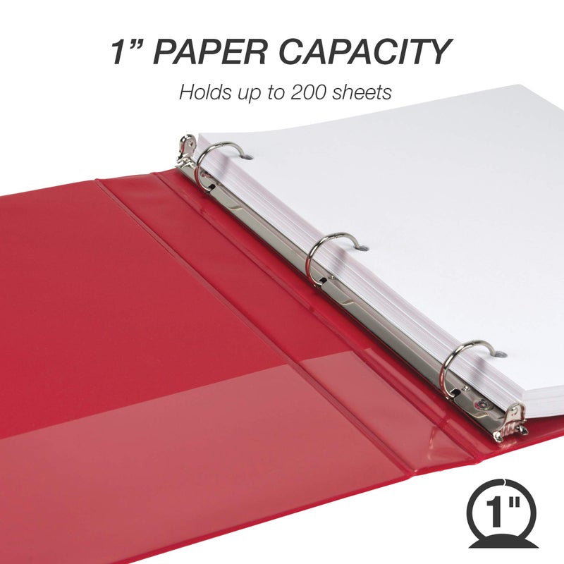 Samsill Durable 1 Inch Binder, Made in The USA, Round Ring Customizable Clear View Binder, Red, 8 Pack (MP88433) - Image 3