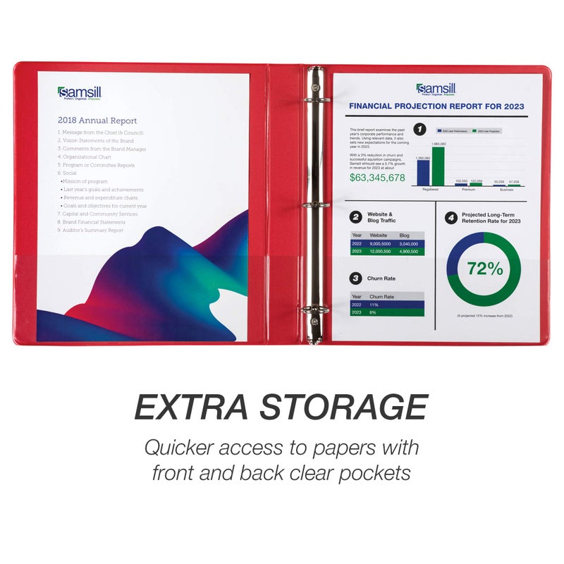 Samsill Durable 1 Inch Binder, Made in The USA, Round Ring Customizable Clear View Binder, Red, 8 Pack (MP88433) - Image 4