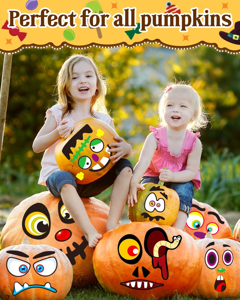 Greingways Halloween Pumpkin Stickers, Make 88 Funny Face Pumpkin Decorating Kit for Halloween Party Decorations, Pumpkin Painting Kit Halloween Crafts Gifts Halloween Games for Kids - Image 2