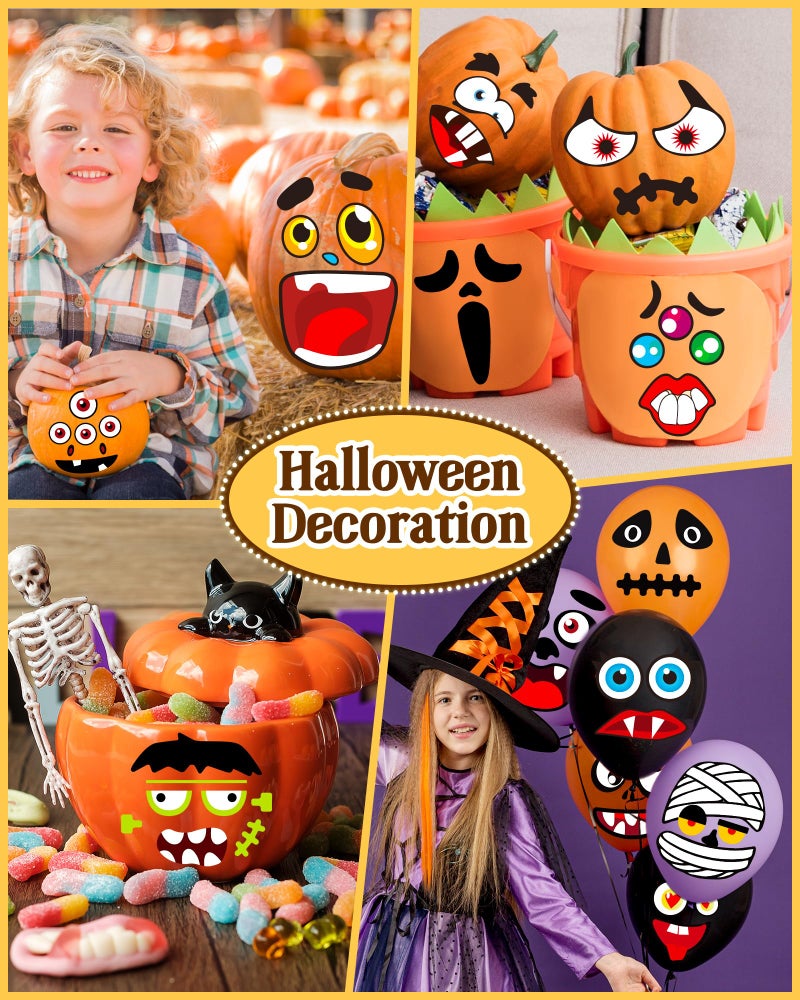Greingways Halloween Pumpkin Stickers, Make 88 Funny Face Pumpkin Decorating Kit for Halloween Party Decorations, Pumpkin Painting Kit Halloween Crafts Gifts Halloween Games for Kids - Image 3