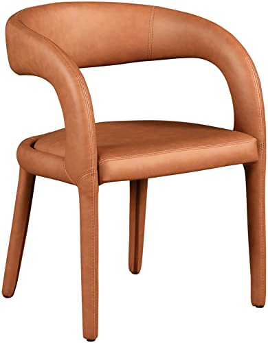 Meridian Furniture 987CognacC Sylvester Collection Modern  Contemporary Vegan Leather Upholstered Dining Chair with Rounded Back 235 W x 22 D x 31 H Cognac