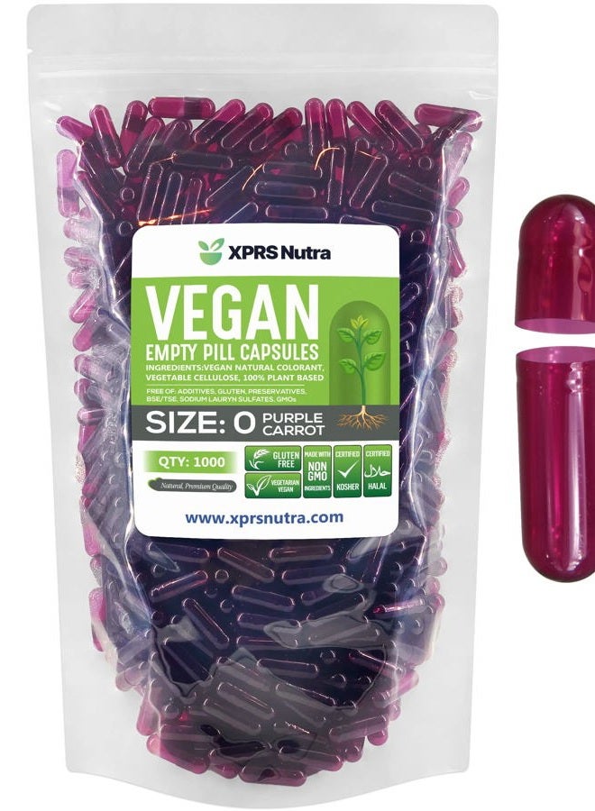 XPRS Nutra Size 0 Empty Capsules - 1000 Count Empty Vegan Capsules - Vegetarian Empty Pill Capsules - DIY Vegetable Capsule Filling - Veggie Pill Capsules Empty Caps (Purple Carrot) - Image 1