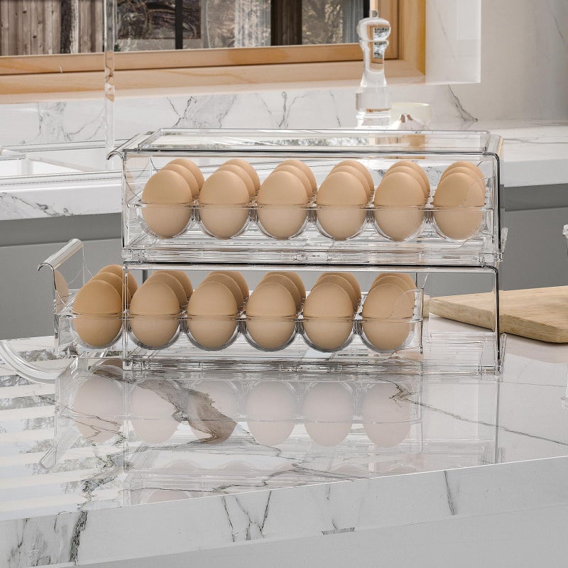 Ettori BPA Free Refrigerator Organizer Bins, Stackable Egg Holder, 18 Egg Tray - Image 2