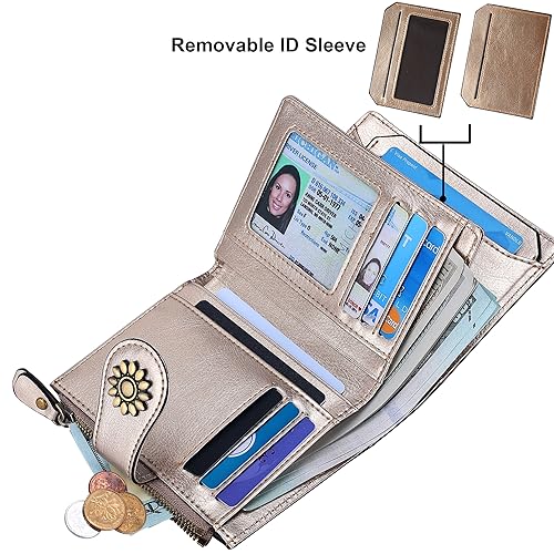Lavemi Womens Leather Wallet Small Compact RFID Blocking Credit Card Case Purse with Zipper Pocket(Champagne Gold) - Image 2