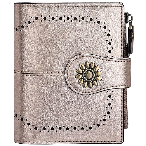 Lavemi Womens Leather Wallet Small Compact RFID Blocking Credit Card Case Purse with Zipper Pocket(Champagne Gold) - Image 1