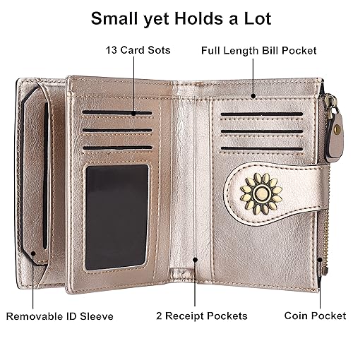 Lavemi Womens Leather Wallet Small Compact RFID Blocking Credit Card Case Purse with Zipper Pocket(Champagne Gold) - Image 4