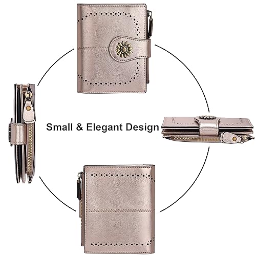 Lavemi Womens Leather Wallet Small Compact RFID Blocking Credit Card Case Purse with Zipper Pocket(Champagne Gold) - Image 3