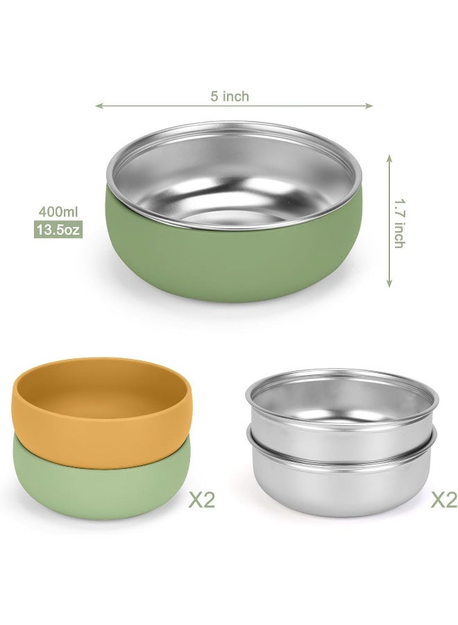 ShineMe Baby Bowls 2 Pack, Stainless Steel Bowls for Kids with Detachable Thick Colored Silicone Shell, Unbreakable Toddler Bowls for Soup, Cereal, Snack... - Image 2