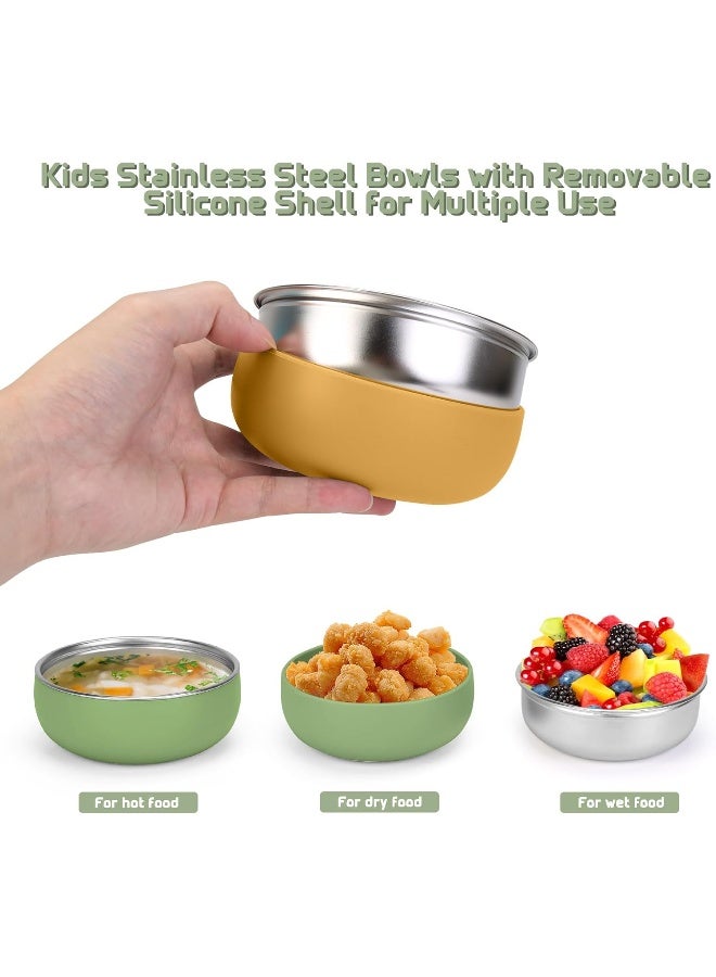 ShineMe Baby Bowls 2 Pack, Stainless Steel Bowls for Kids with Detachable Thick Colored Silicone Shell, Unbreakable Toddler Bowls for Soup, Cereal, Snack... - Image 3
