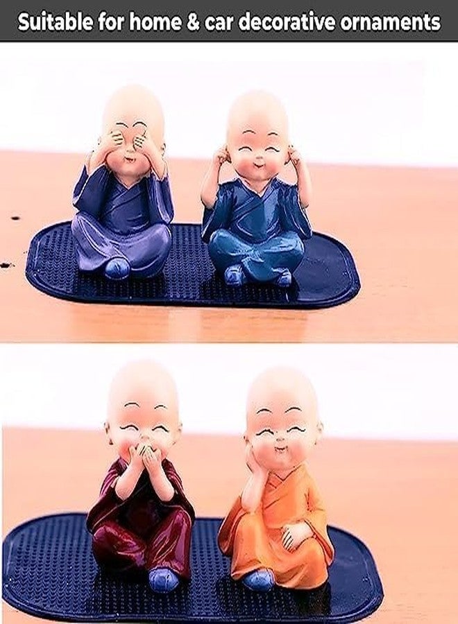 ELITEWAVE Resin Set of 4 Buddha Monk Statues Miniature Figurines Showpiece for Wall Shelf Table Desktop Car Dashboard Decoration Home Office Decor (Cute_Buddha_Set-of-4) - Image 2