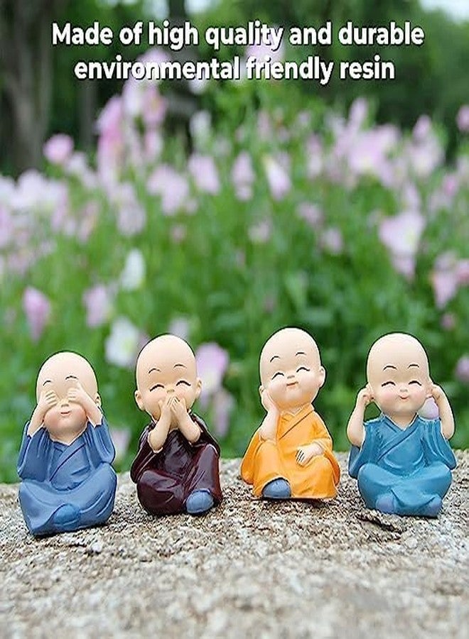 ELITEWAVE Resin Set of 4 Buddha Monk Statues Miniature Figurines Showpiece for Wall Shelf Table Desktop Car Dashboard Decoration Home Office Decor (Cute_Buddha_Set-of-4) - Image 3