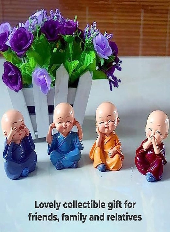 ELITEWAVE Resin Set of 4 Buddha Monk Statues Miniature Figurines Showpiece for Wall Shelf Table Desktop Car Dashboard Decoration Home Office Decor (Cute_Buddha_Set-of-4) - Image 4