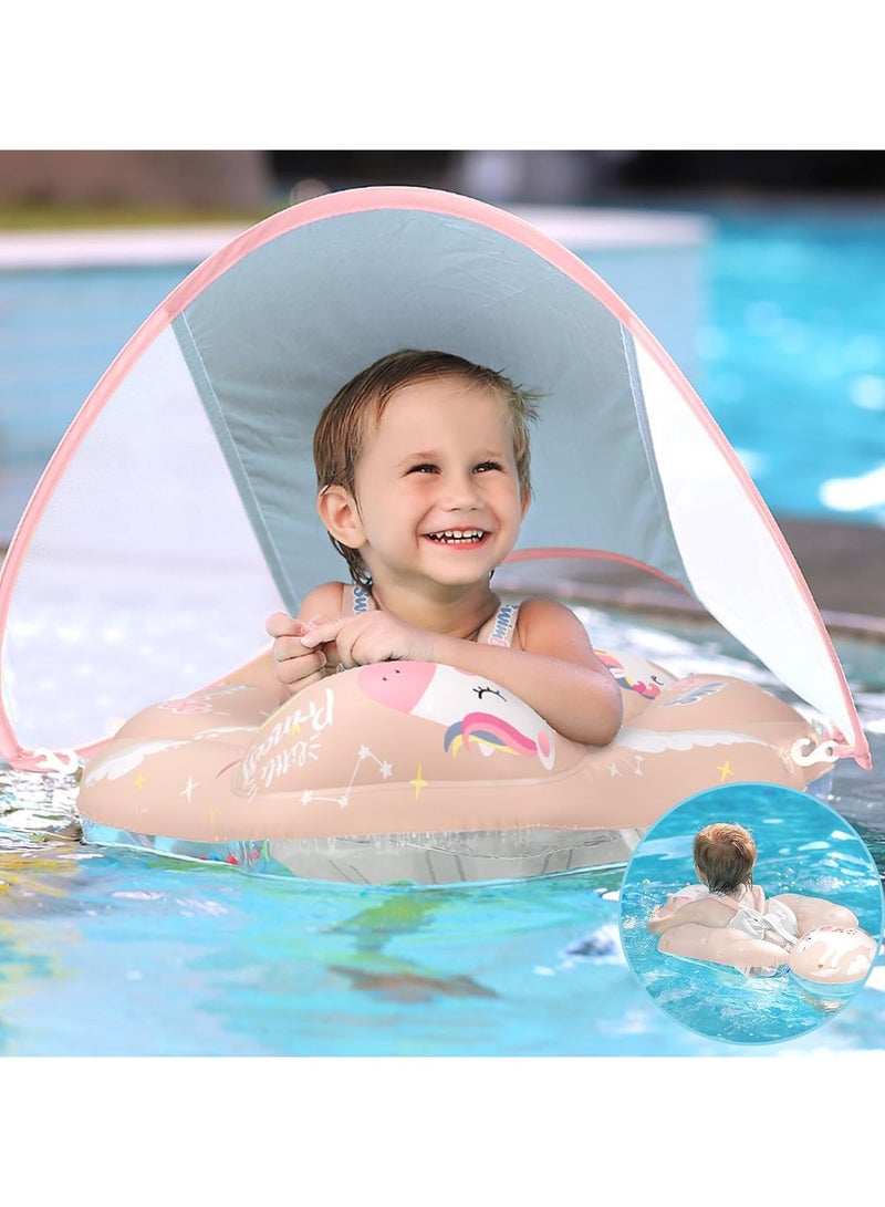 تومشو عوامة حمام سباحة للأطفال، عوامة حمام سباحة للأطفال الصغار مع مظلة وعامل حماية من الشمس UPF50+، ذيل عوامة قابل للنفخ للرضع، إضافة كرة عائمة لتجنب الانقلاب، مزودة بمضخة هواء محمولة باليد - Image 2