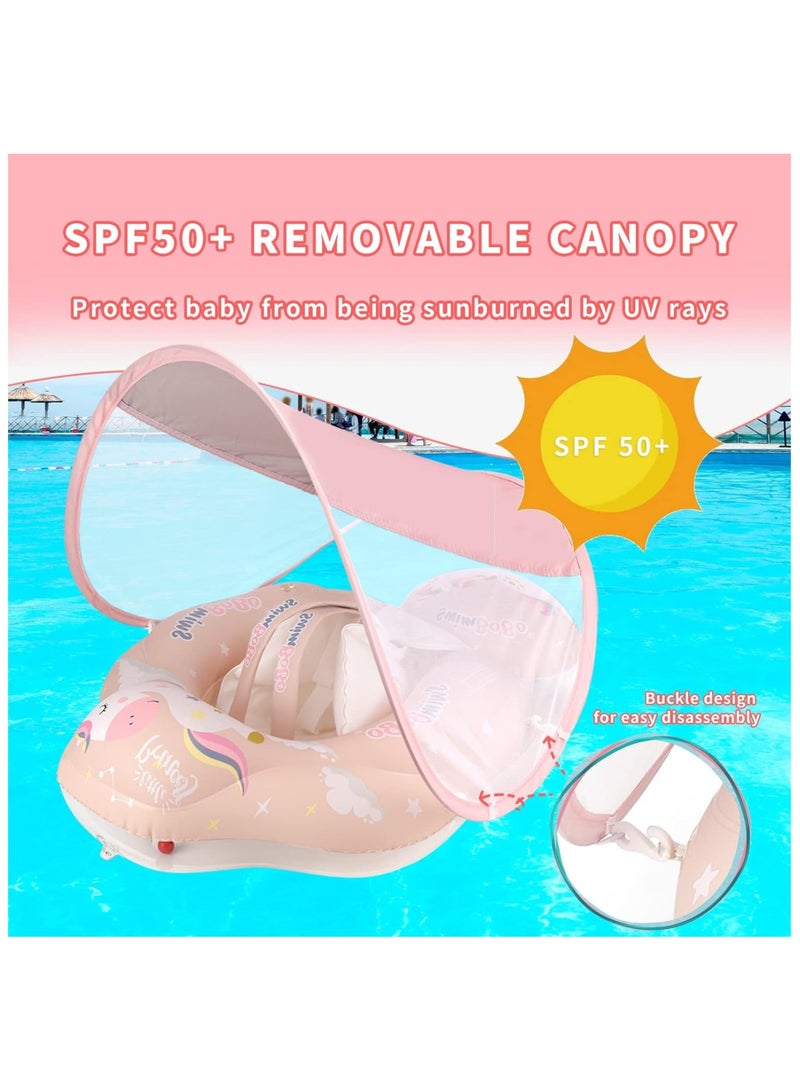 تومشو عوامة حمام سباحة للأطفال، عوامة حمام سباحة للأطفال الصغار مع مظلة وعامل حماية من الشمس UPF50+، ذيل عوامة قابل للنفخ للرضع، إضافة كرة عائمة لتجنب الانقلاب، مزودة بمضخة هواء محمولة باليد - Image 3