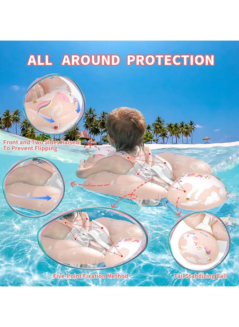 تومشو عوامة حمام سباحة للأطفال، عوامة حمام سباحة للأطفال الصغار مع مظلة وعامل حماية من الشمس UPF50+، ذيل عوامة قابل للنفخ للرضع، إضافة كرة عائمة لتجنب الانقلاب، مزودة بمضخة هواء محمولة باليد - Image 5