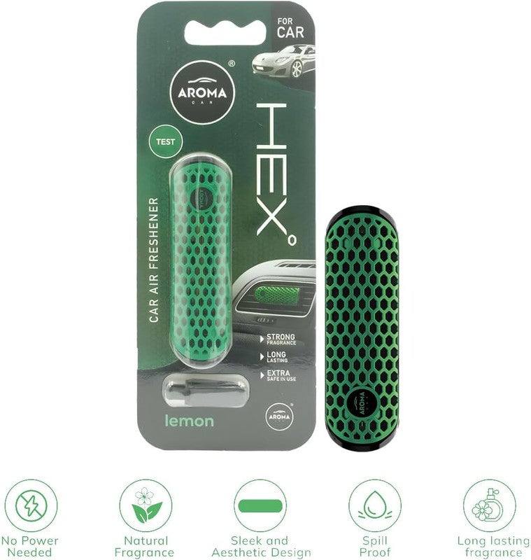 AROMA CAR HEX Car Air Freshener Vent Clip – Compact Solid Perfume Diffuser with Long Lasting Fragrance, Spill Proof Battery Free Design, Fits Flat AC Air Vents, Interior Odor Control(LEMON) - Image 1