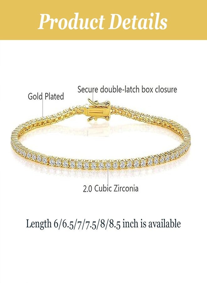 Gemsme 2.0MM Tennis Bracelet for Women and Men，18K White/Yellow Gold Plated Round 2mm Cubic Zirconia Classic Tennis Bracelet, 6.5 inch, Gemstone, Cubic Zirconia - Image 2