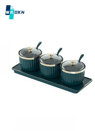 Condiment Spice Jars，Spice Box With Lids and Spoons and Tray Condiment Canisters Pots Seasoning Box Salt Container Sugar Bowl Set of 3 ,Condiment Jar for Sugar,Tea, Coffee, Spice, Salt for Kitchen Cupboard Dinning Storage(Green) - pzsku/Z72A66F3AAB0A890F57DCZ/45/1746862795/1e7a7fd3-e1dd-417e-8c2d-77ddacee9bdd