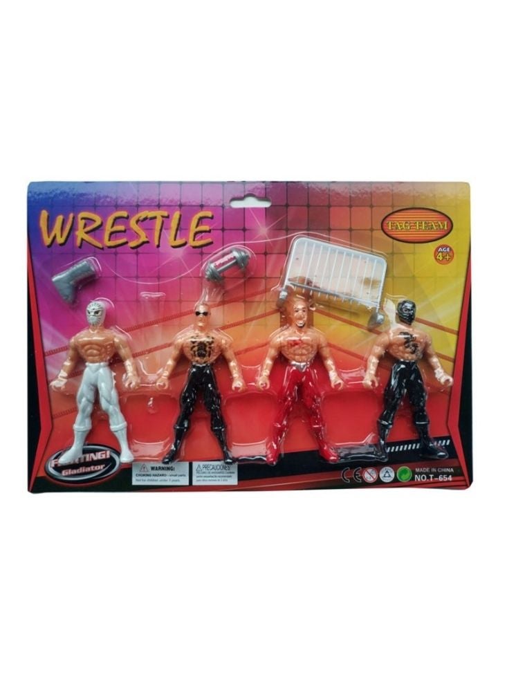 بريميم مجموعة مجسمات مصارعة للأطفال – أربعة مصارعين مفتولي العضلات مع ملحقاتهم، مجموعة ألعاب بلاستيكية متينة للأولاد، للعب الأدوار والخيال، هدية مثالية في المملكة العربية السعودية - Image 2