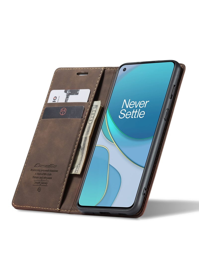 CaseMe CaseMe Oneplus 8T Case Wallet, for Oneplus 8T Wallet Case Book Folding Flip Folio Case with Magnetic Kickstand Card Slots Protective Cover - Coffee  - Image 5