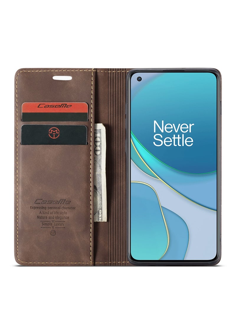 CaseMe CaseMe Oneplus 8T Case Wallet, for Oneplus 8T Wallet Case Book Folding Flip Folio Case with Magnetic Kickstand Card Slots Protective Cover - Coffee  - Image 4