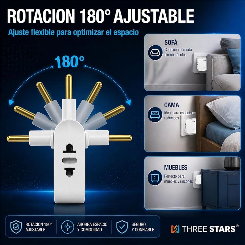 ثري ستارز شريط طاقة مسطح مزود بمنافذ USB-C وUSB-A (النوع 1 والنوع C)، قدرة 4000 واط، ثلاثة منافذ، مناسب للاستخدام المنزلي والمكتبي – لون أبيض | تقييم 3 نجوم - Image 3