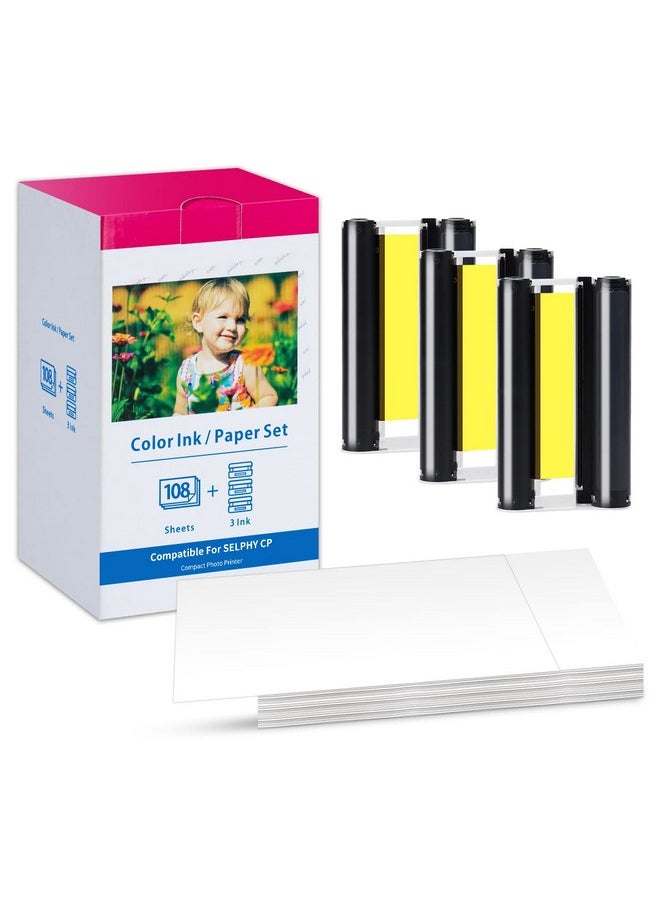 Freshworld Kp-108In Cp1300 Ink And Paper Compatible For Canon Selphy Cp1300 Cp1500 Cp1200 Cp1000 Cp910 Cp900 Cp810 Cp760 Cp770 Cp780, Kp108 3 Color Ink Cartridges And 108 Sheets Glossy 4X6 Photo Paper  - Image 1