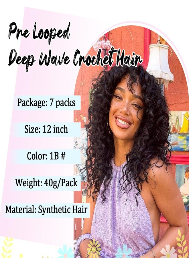 Gowit Pre Looped Deep Wave Crochet Hair 12 Inch 7 Packs Short Curly Black Pre Twisted Ocean Wave Deep Twist Crochet Braids Synthetic Braiding Hair for Black Women - Image 5