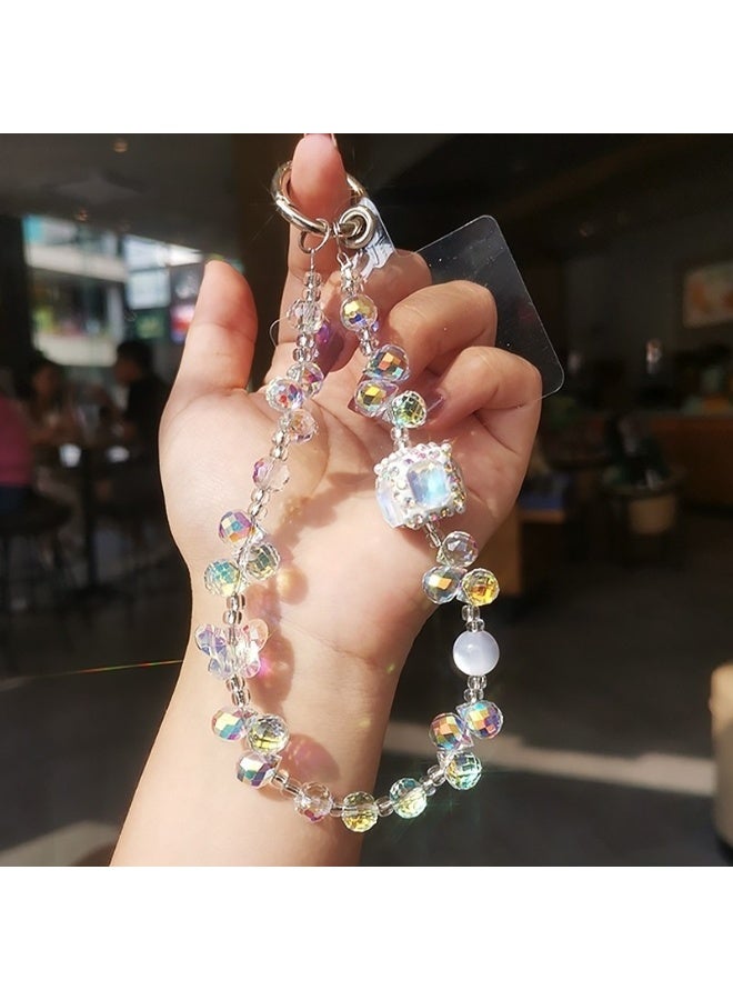 NIBEMINENT Super Cute Beaded Phone Charm – Trendy Phone Chain Wrist Strap, Shining Beads Chain Lanyard for Cell Phone 