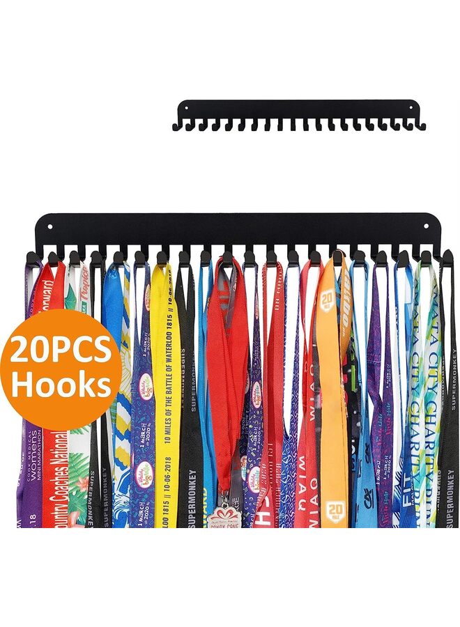 حامل ميداليات الجوائز من  مع إطار ورف عرض وحامل ميداليات مع رف خشبي للجوائز، حامل حائط معدني أسود قوي لأكثر من 50 ميدالية، سهل التركيب، حقوق الطبع والنشر - Image 4