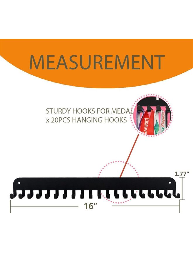 حامل ميداليات الجوائز من  مع إطار ورف عرض وحامل ميداليات مع رف خشبي للجوائز، حامل حائط معدني أسود قوي لأكثر من 50 ميدالية، سهل التركيب، حقوق الطبع والنشر - Image 3