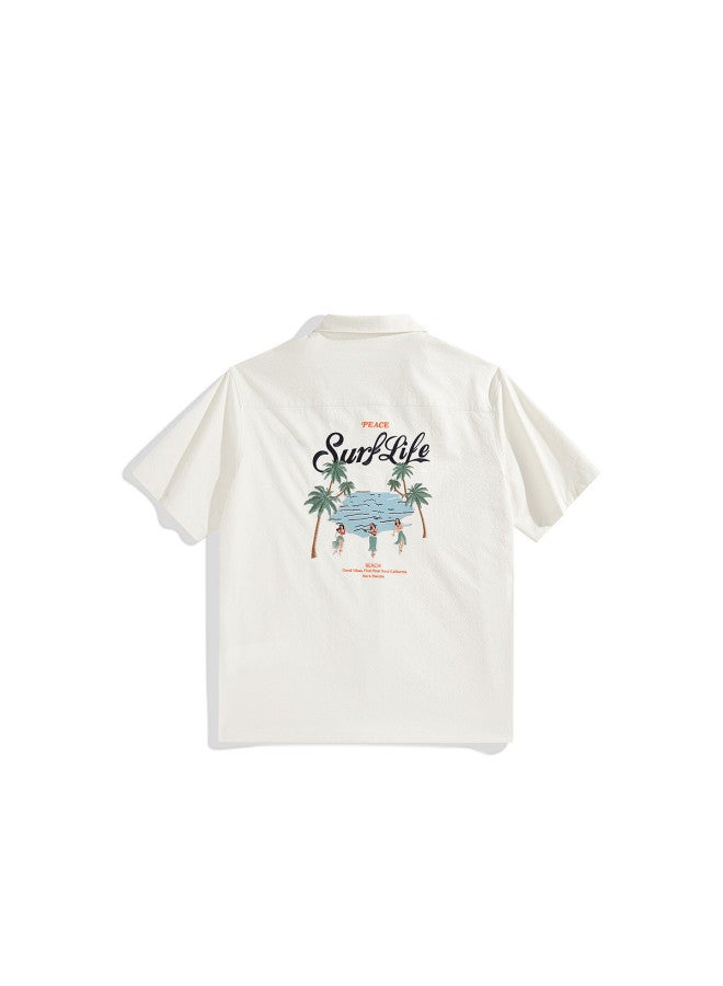 Waxbird Men's Summer Style Back Large Embroidered Short Sleeve Loose Fit Men's Shirt - Image 5