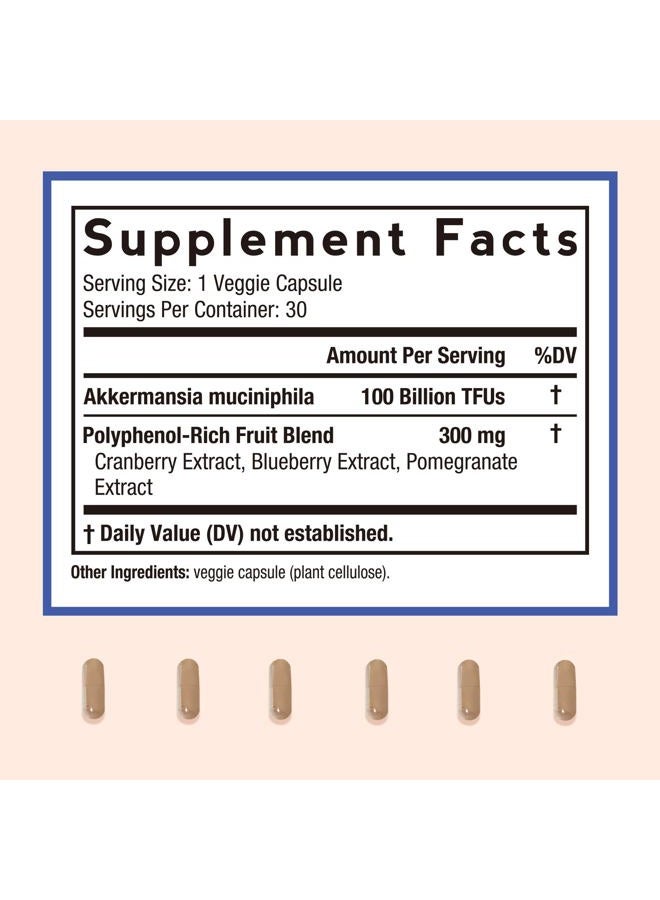 Doctor's Recipes Akkermansia Probiotic, Akkermansia Muciniphila 100 Billion TFUs, Cranberry, Blueberry & Pomegranate Extract, GLP-1 Production, Gut, Digestive, Immune Health, 30 Veggie Capsules - Image 2