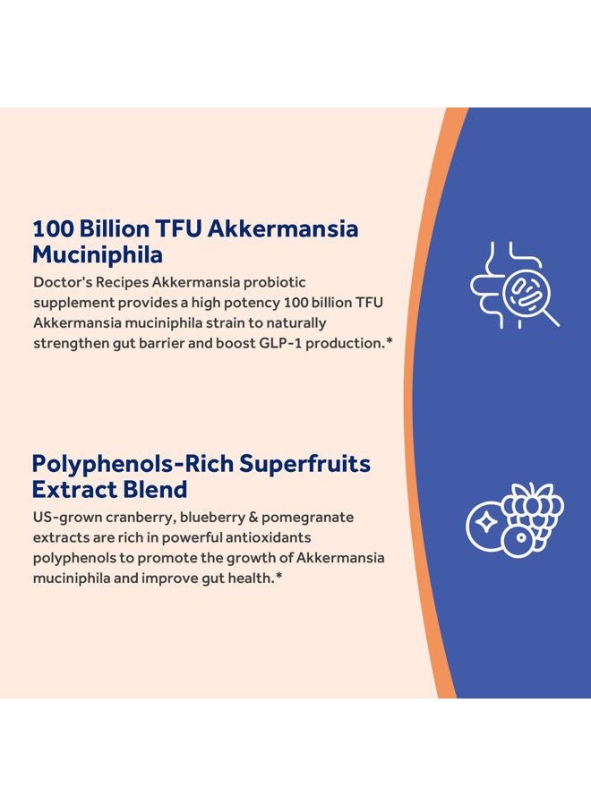 Doctor's Recipes Akkermansia Probiotic, Akkermansia Muciniphila 100 Billion TFUs, Cranberry, Blueberry & Pomegranate Extract, GLP-1 Production, Gut, Digestive, Immune Health, 30 Veggie Capsules - Image 4