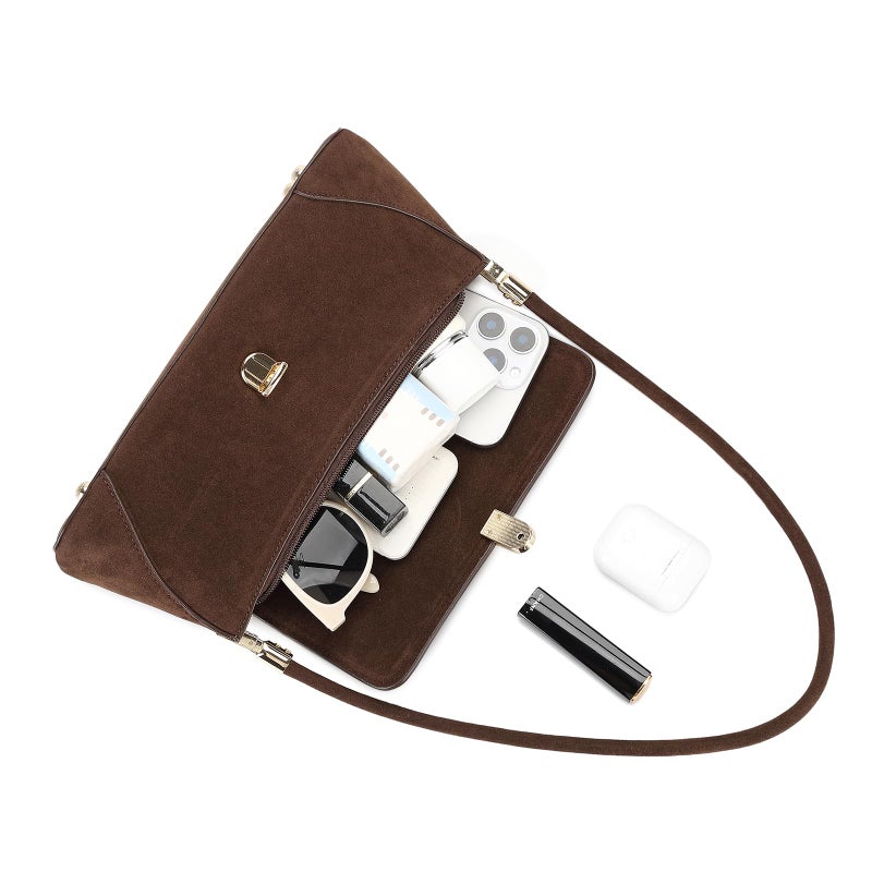 WSRYDJDL Shoulder Bags for Women Vintage Handbag Retro Classic Small Purse Cute Hobo Tote Handbag Mini Clutch Purse (Suede Coffee) - Image 5