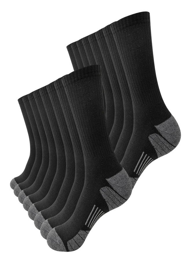 JOYNÉE 8 Pairs Mens Crew Socks Cushioned Moisture Wicking Athletic Socks Work Breathable Socks for Men,Black,Sock Size:10-13 - Image 1