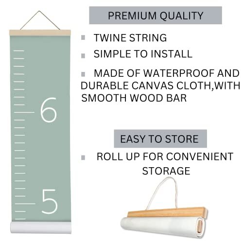 Morxy Canvas Growth Chart for Kids - Unisex Kids Room Wall Decor - Measuring Height Chart- Wall Tape with Height Chart for Kids (Canvas, Plain sage) - Image 2