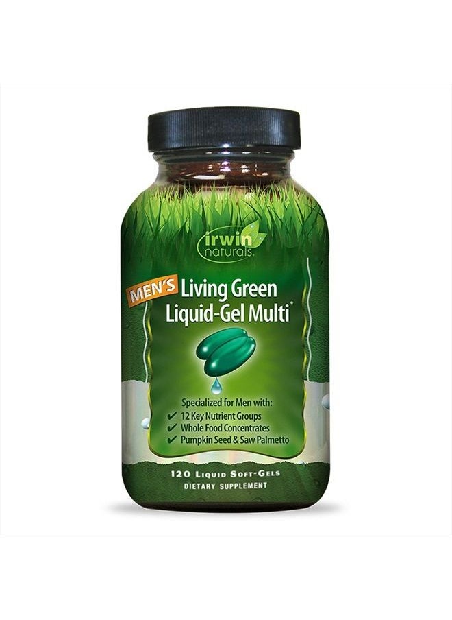 Irwin Naturals Men's Living Green Liquid-Gel Multi - 70 Essential Nutrients, Vitamins, Wholefood Blend - Targeted Adrenal & Brain Support - 120 Liquid Softgels  - Image 1