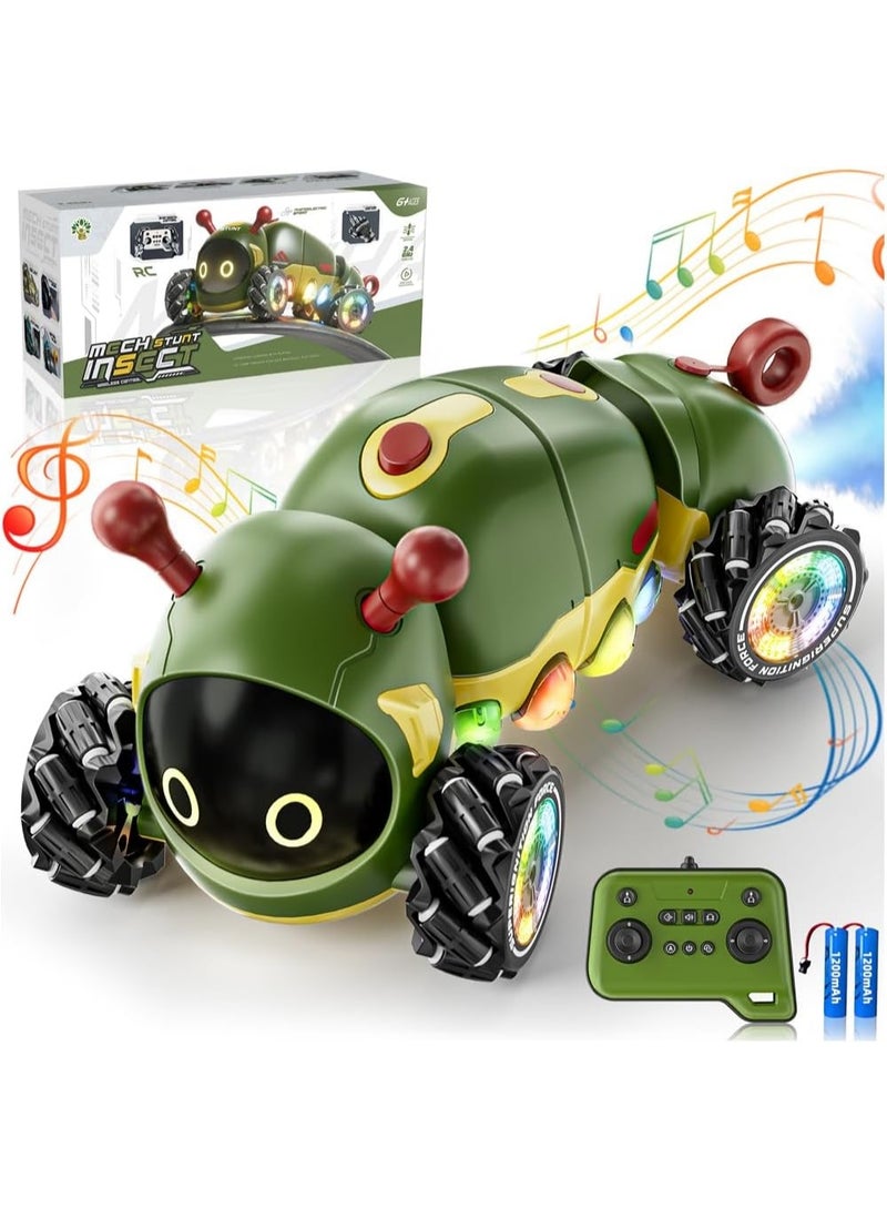 Wheels Remote Controlled Car Caterpillar with Music, 2.4 GHz RC Stunt Car with Spray & Cool Lighting, 4WD 360° Rotation Crawling Insect Monster Truck, Toy Gift for 3+ Boy Girl - Image 1
